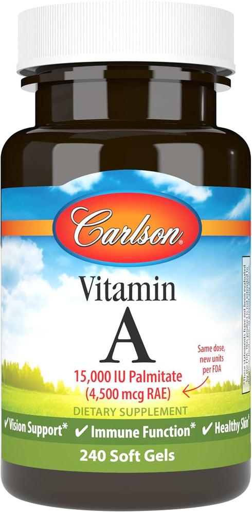 Carlson Vitamin A, 15000 IU Palmitate - Vision Health & Immune Function, 240 Softgels