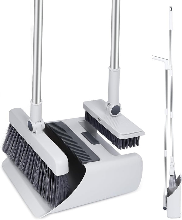 Broom with Dustpan Combo Set, 3 in 1 Brooms for Indoor and Outdoor, Long Handle Heavy Duty for Home Cleaning