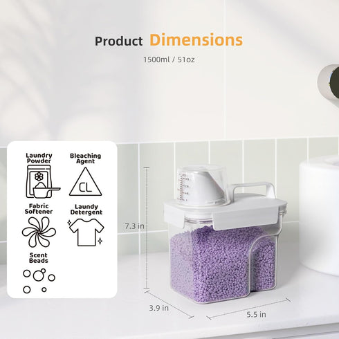 2-Pack Laundry Detergent Container - 51oz Dispenser with 5 Labels for Laundry Room Organization, Soap, Bleach, Powder,