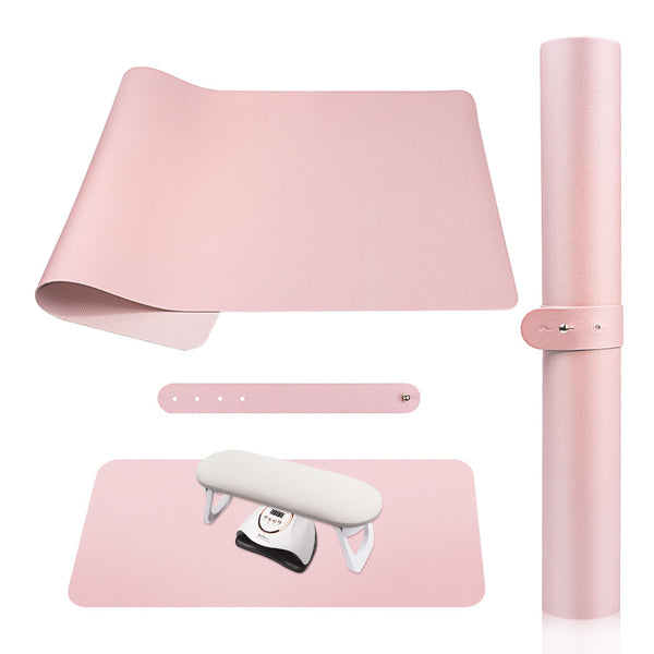 Subay Nail Art Table Mat, Soft Microfiber PU Leather Nail Hand Rest Cushion, Foldable Manicure Pad - Pink