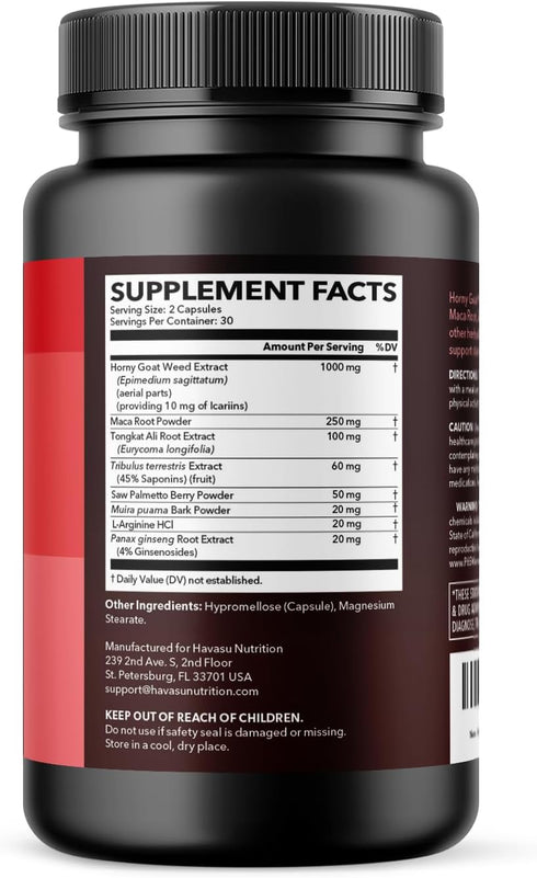 Horny Goat Weed for Men and Women | Extra Strength Performance Support with Maca Root Extract & Tongkat Ali & Muira Puama | Power, Performance and Energy Support | 1 Month Supply Herbal Supplement