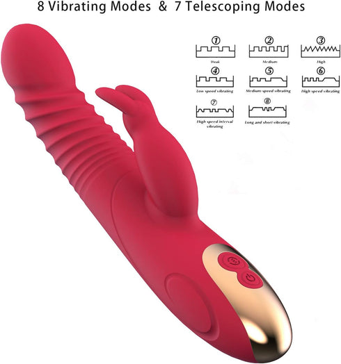 Wecye 8 Red Rabbit Vibrator Silicone Thrusting Dildo Vibrators Adult Sex Toys Handheld Electric Rechargeable