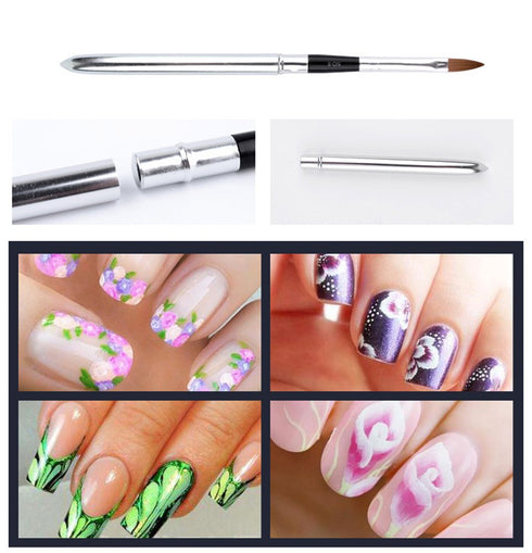 WOKOTO 6pcs Nail Brushes, Silver Metal Handle Nail Art Builder Crystal Carve Brush Set for 3D Pattern Design