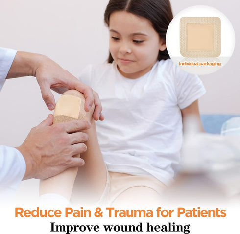 Carbou Silicone Foam Dressing with Gentle Border, 4"x4" Adhesive Waterproof Bandage for Pressure Sore, 10 Pack