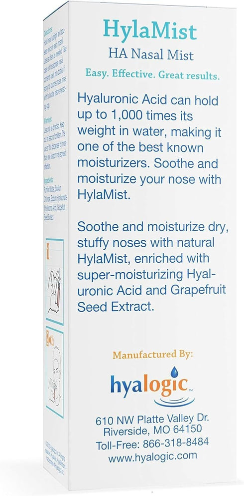 Hyalogic HylaMist Nasal Spray - Soothing & Moisturizing Dry Nose Relief with Hyaluronic Acid (2oz)