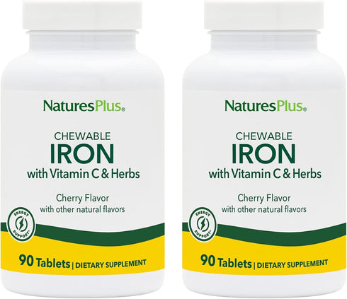 NaturesPlus Chewable Iron, Cherry - 90 Tablets, Pack of 2, Supports Healthy Blood & Natural Energy Production