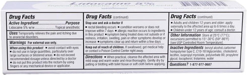 Maximum Strength Lidocaine 5% Anorectal Cream - 30 Gram Tube for Hemorrhoid Pain, Itching, Burning Relief