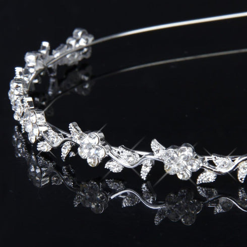 Women's Wedding Crystal Bridal Flower & Leaves Crown Headband, Tiara Headdress