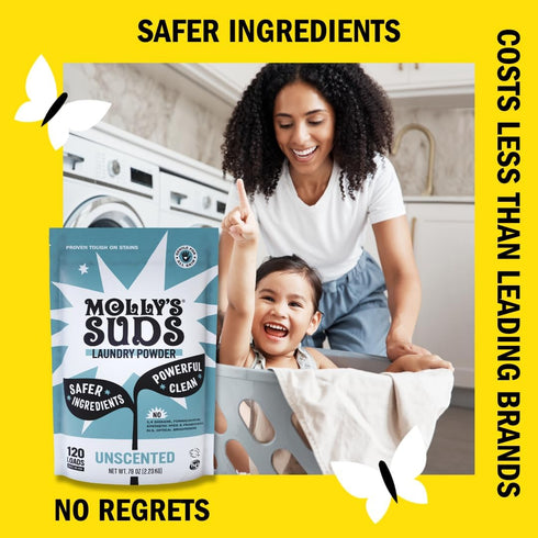 Molly's Suds Original Laundry Detergent Powder | Natural for Sensitive Skin, 70 Loads, Unscented