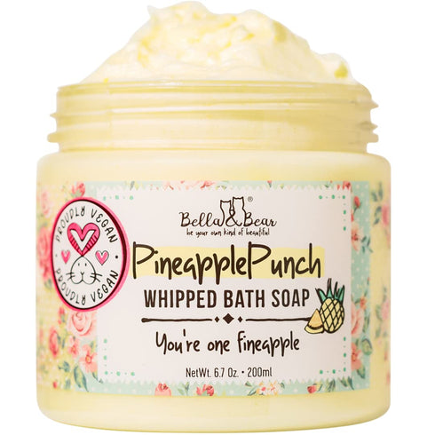 Bella & Bear Pineapple Whipped Soap, Paraben Free Vegan Body Wash and Shave Cream, 6.7oz