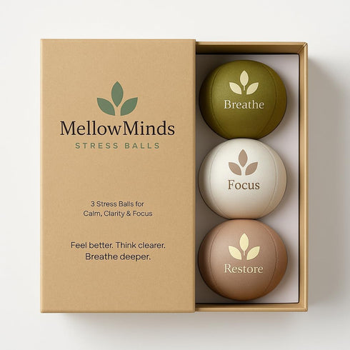 MellowMinds Stress Balls for Adults 3-Pack Therapy & Sensory Balls for Stress Relief,
