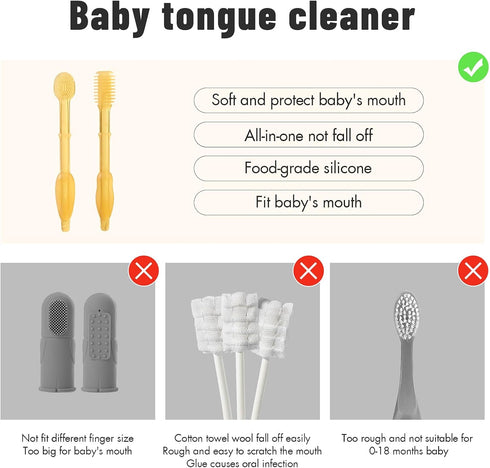 Silicone Baby Toothbrush & Tongue Cleaner, Infant Toothbrush 0-6 & 6-12 Months, Baby Oral Cleaner