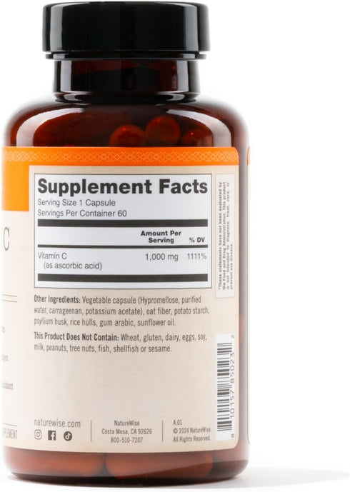NatureWise Vitamin C 1000mg Capsules - Vegan, Non-GMO, Gluten Free Dietary Supplement for Immune Support - 60 Count