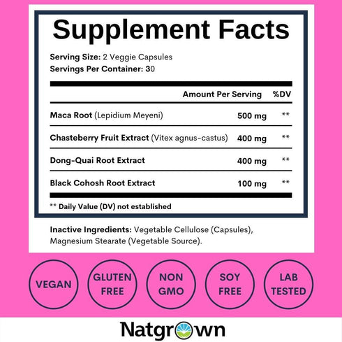 Natgrown Hormone Balance for Women PMS & Menopause Supplement for Fertility Hormonal & Menstrual Support, Helps Relief