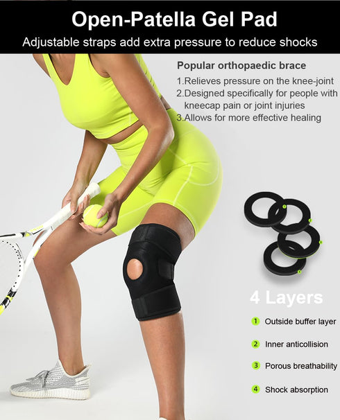 Knee Brace for Men Women, Open-Patella Patellar Tendon Support Strap, Compression Sleeve for Knee Pain (Black)