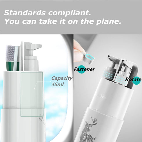 Travel Toothbrush Cup, Portable Travel Cases, 2 x 45 ml Pump Bottle Soap Dispenser, Mirror, Comb for Business Camping