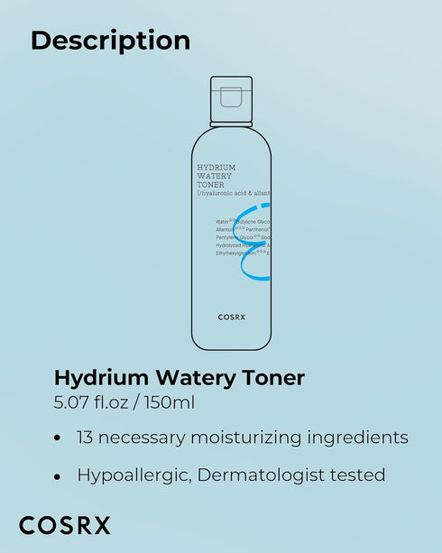 COSRX Hydrium Watery Toner, 280ml / 9.46 fl.oz | Korean Skin Care | Hyaluronic Acid, Allantoin, Panthenol | Paraben