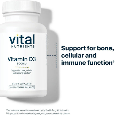 Vital Nutrients Vitamin D 5000 IU, D3 Supplement for Healthy Bones, 180 Capsules