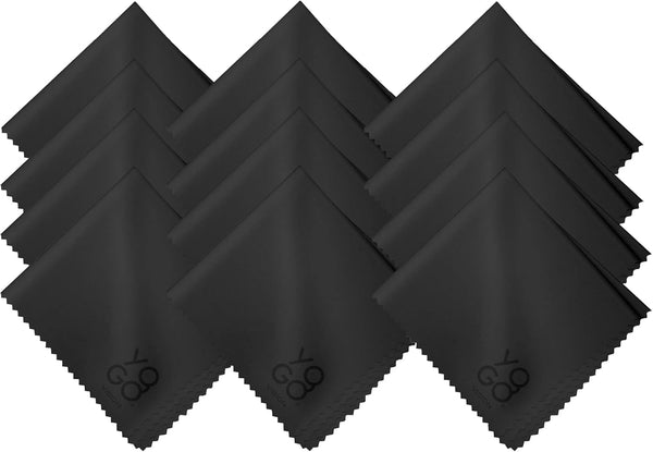 Microfiber Cleaning Cloth 12-Pack (6"x 7") for Eyeglasses, Phone, Computer Screen, Laptop, Camera Lenses - 12 Black