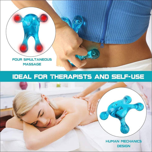 Palm Massage Tool - Handheld Four Point Massage Tool for Deep Tissue Pain Relief, Easier Grip (Blue)