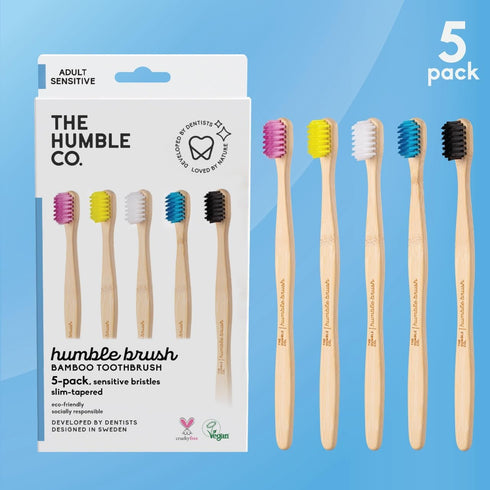The Humble Co. Bamboo Toothbrushes (5pk) for Superior Oral Care, BPA Free, Ultra Soft Bristles