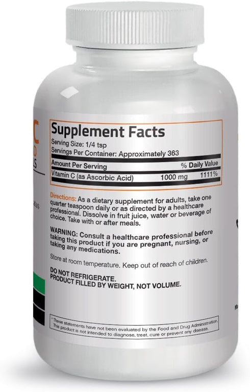 Vitamin C Powder Pure Ascorbic Acid Soluble Fine Non GMO Crystals – Promotes Healthy Immune System and Cell Protection – Powerful Antioxidant - 1 Pound (16 Ounces)