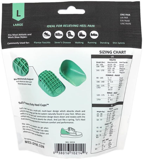 Tuli's Heavy Duty Heel Cups, Cushion Insert for Shock Absorption, 1 Pair, Made in the USA