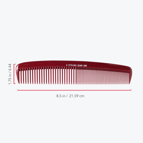 No. 300 Large Comb, 8.5" Specialty Hair Styling & Cutting Comb for Barbers and Stylists, Burgundy 1 Pc.