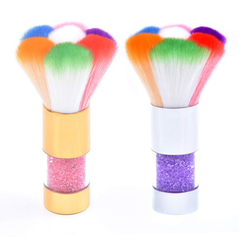 LEQ 2Pcs Colorful Nail Art Dust Brush Remover, Cleaner for Acrylic & UV Gel Nails, Shiny Rhinestone Handle