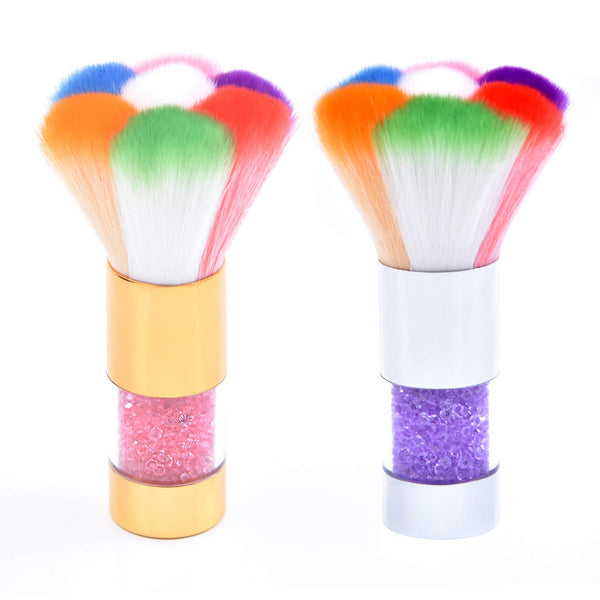 LEQ 2Pcs Colorful Nail Art Dust Brush Remover, Cleaner for Acrylic & UV Gel Nails, Shiny Rhinestone Handle
