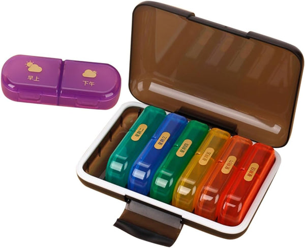 STAHAD Weekly Pill Organizer Case Portable 7-Day Medicine Holder with Color-Coded Compartments Travel