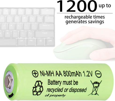 1.2V NI-MH AA 800mAh Rechargeable Batteries, 12 Pack Double A for Solar Lights, String Lights, Mouse, Keyboard