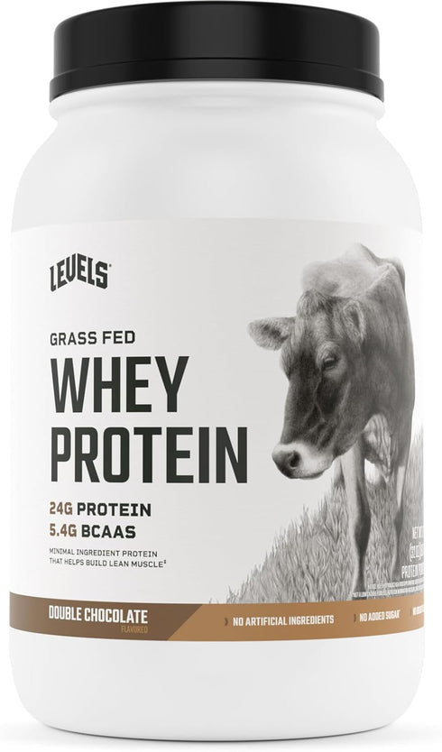Levels Grass Fed Whey Protein Powder - No Artificials, 24G Protein, Double Chocolate, 2LB