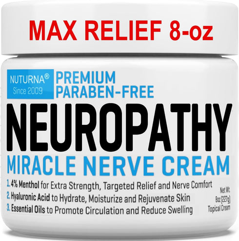 Neuropathy Nerve Relief Cream - Premium 3X Action Cream for Targeted Relief, Maximum Strength with 4% Menthol, 8 Oz