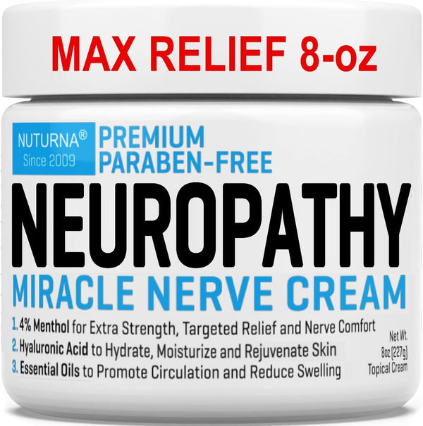 Neuropathy Nerve Relief Cream - Premium 3X Action Cream for Targeted Relief, Maximum Strength with 4% Menthol, 8 Oz