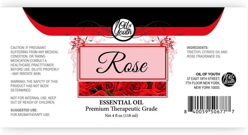 Oil of Youth Rose Essential Oil - Therapeutic Grade for Aromatherapy, Diffuser, Skin, Hair, Perfume & Candle Making, Dropper - 4 fl oz - Rose Aromatherapy Oil - Rose Essential Oil for Diffuser