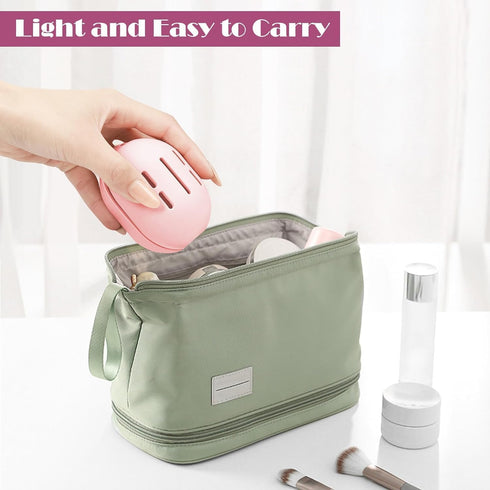 2 x Portable Cosmetic Bag with Adhesive Tape, Silicone Makeup Brush Holder & Sponge Holder, Light Pink