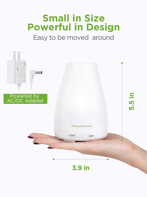 InnoGear Essential Oil Diffuser, Premium 5-in-1 Aromatherapy Diffuser & Humidifier for Home, 7 Color LED, Basic White