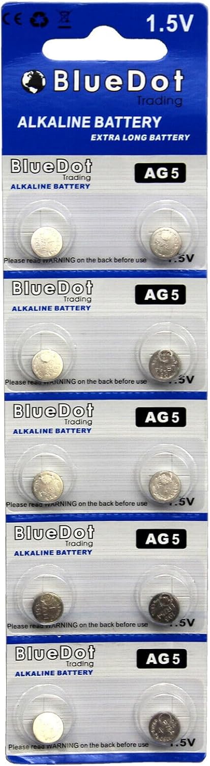 BlueDot Trading Alkaline AG5 LR754 1.5V Button Cell Batteries, 50 Count for Watch, Hearing Aid, and Other Electronics