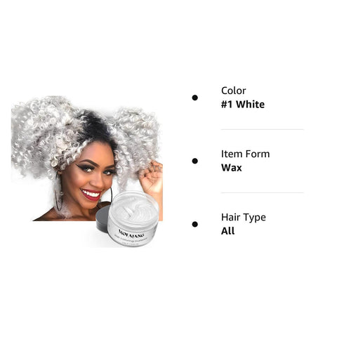 White Hair Color Wax Pomades, 4.23 oz - Natural Hair Coloring Wax for Cosplay and Party