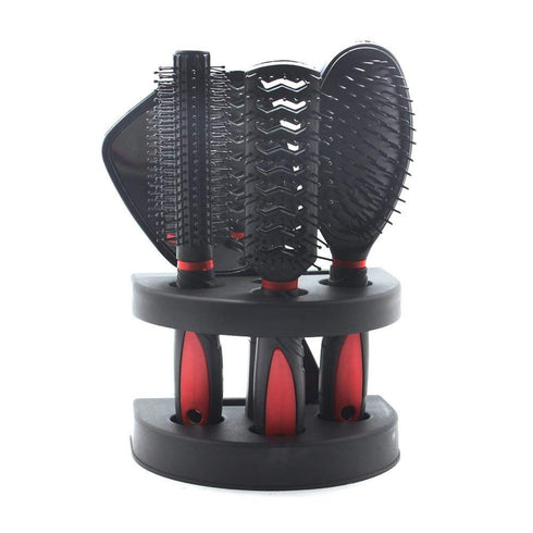 Set of 5 Professional Salon Hair Combs, Hair Cutting Brushes, Hairdressing Styling Tool Mirror and Holder Stand
