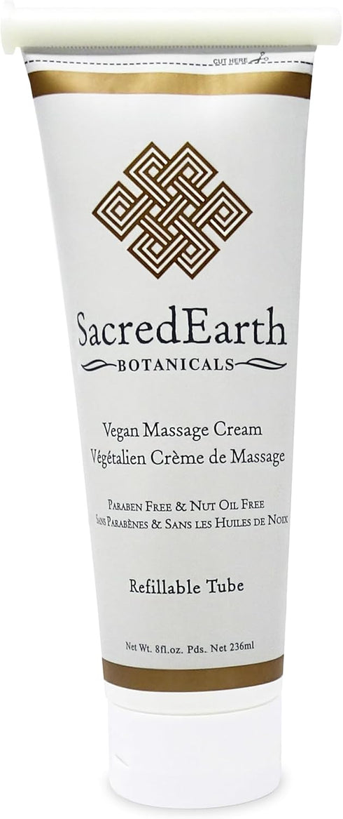Vegan Massage Cream - 8oz Tube, Unscented, Water Dispersible, Nut Oil Free, Gluten Free, Organic Oils
