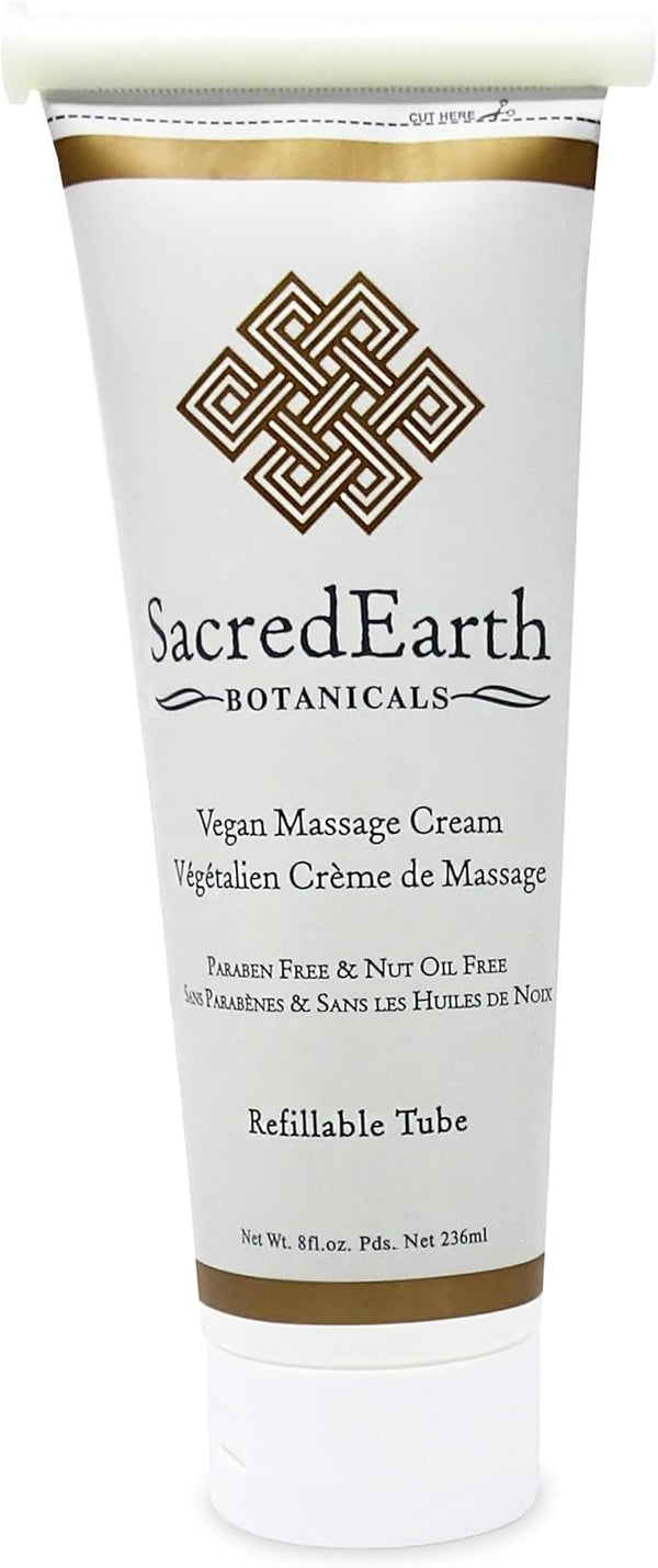 Vegan Massage Cream - 8oz Tube, Unscented, Water Dispersible, Nut Oil Free, Gluten Free, Organic Oils