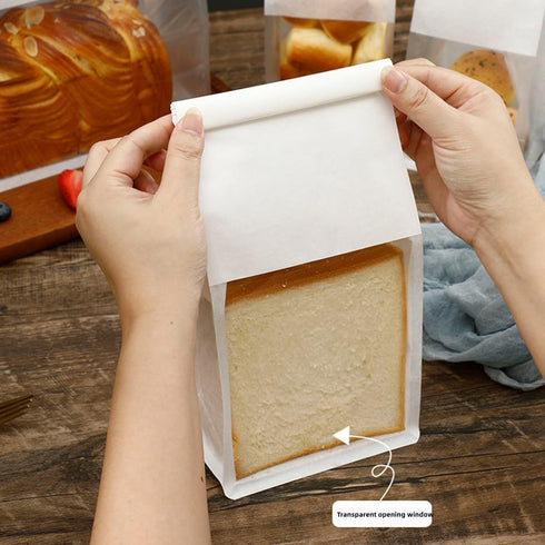 XZJMY 50Pcs Packaging 5.1"x3.9"x11") Bakery Bags,Paper Bread Bags with Clear Front Windo, Tin Tie Tab Lock Kraft Tin