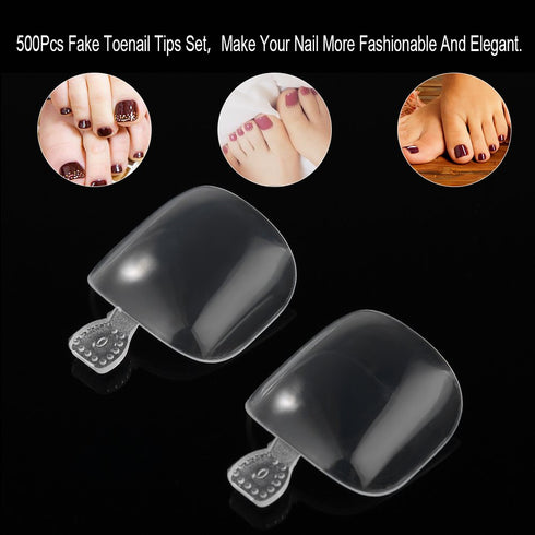 YIMART 500Pcs Fake Toenail Tips Set, Full Cover False Toe Nail Tips for DIY Salon Foot Manicure