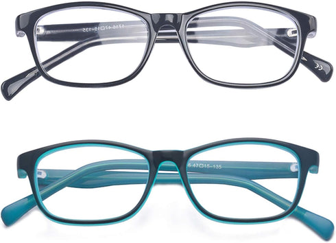 Outray Kids Anti Blue Light Glasses, Classic Rectangle Eyewear for Anti Harmful Blue Light/UV400 (Set Blue+Black, 47)