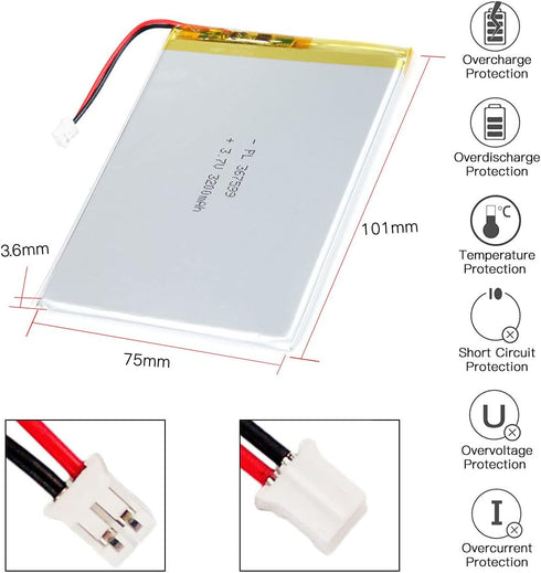 YTKavq 3.7V 3200mAh 367599 2P 2.0mm Battery Lithium Polymer Ion Rechargeable Li-ion Li-Po Battery with PH Pitch