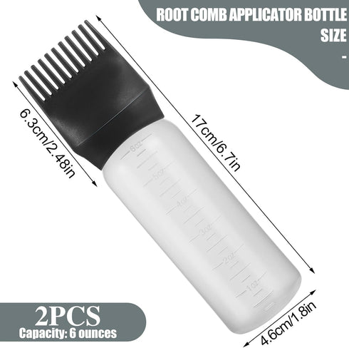 Pimoys 2 Pack Root Comb Applicator Bottle 6 Ounce, Oil Applicator for Hair Dye, Hair Oiling Bottle Applicator Brush with Graduated Scale by Pimoys
