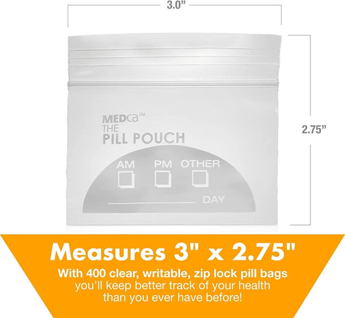Pill Pouch Bags - (Pack of 400) 3" x 2.75" Disposable Zipper Pills Baggies for Daily AM PM Travel Organizer