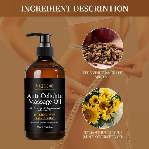 HUGROSE 17.6 OZ Anti Cellulite Massage Oil, Cellulite Remover for Legs and Firming Body Oil, with Plant-Based